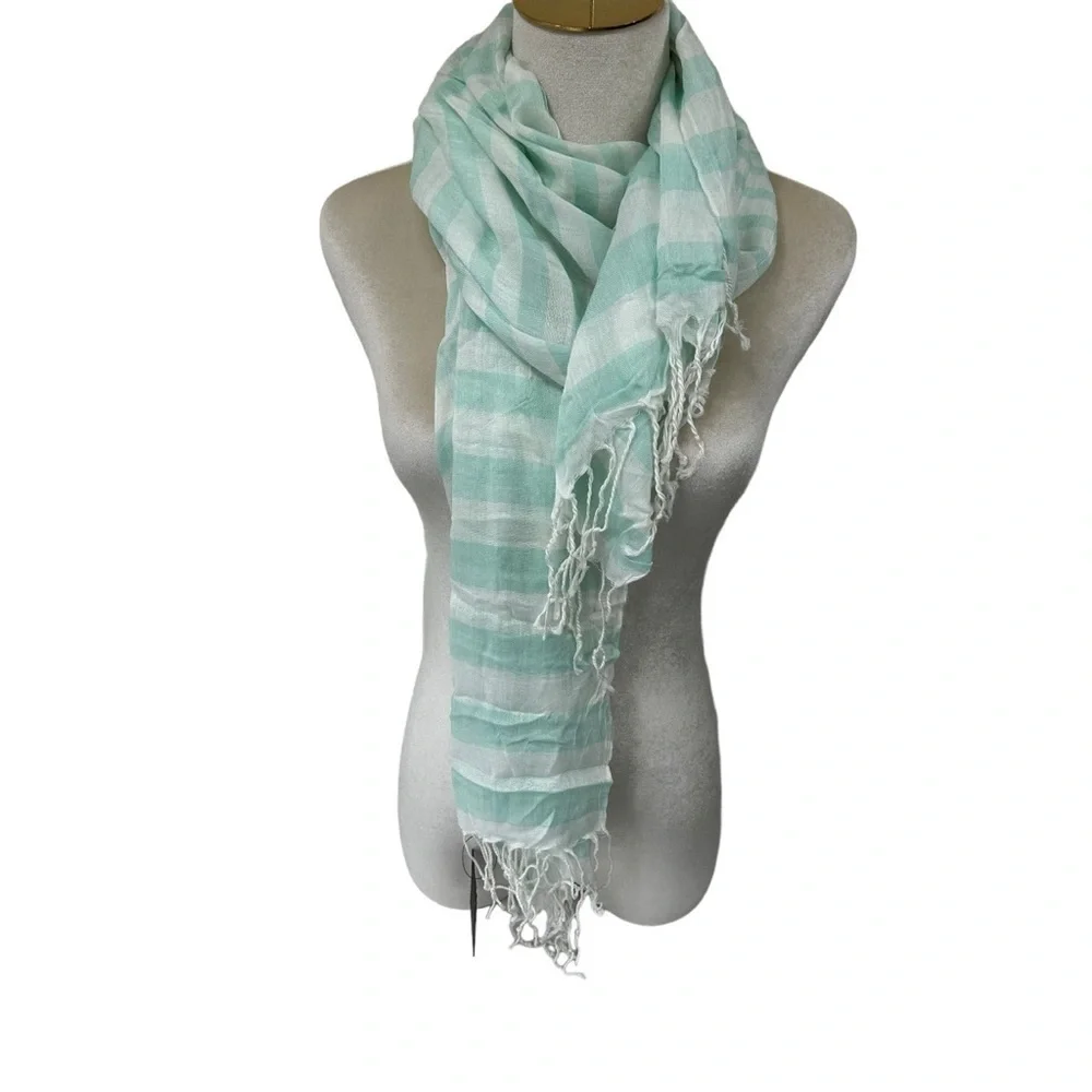 MS Accessories Aqua Blue and White Stripe Lightweight Scarf Wrap